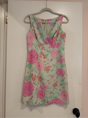 Vintage Lilly Pulitzer Mint Silk Dress with Pink Floral Print size 4